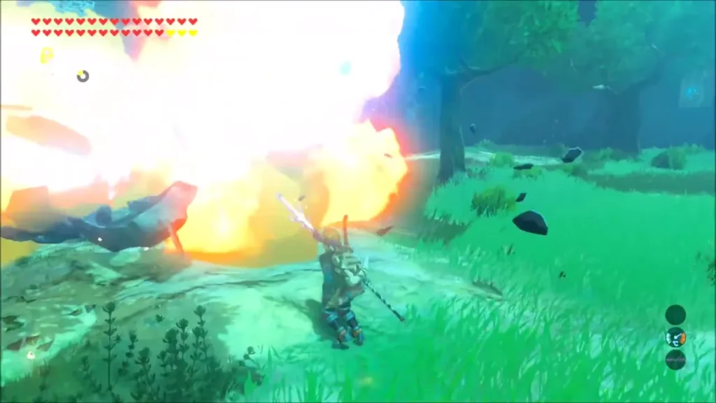 Link standing beside a huge explosion after an arrow strike on a Guardian Link standing beside a huge explosion after an arrow strike on a Guardian