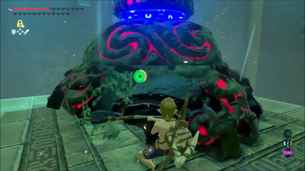 Link swinging a Soldier's Spear at a Decayed Guardian's body Link swinging a Soldier's Spear at a Decayed Guardian's body