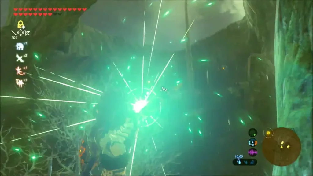 A burst of green energy as Link's arrow hits an Electric Keese A burst of green energy as Link's arrow hits an Electric Keese