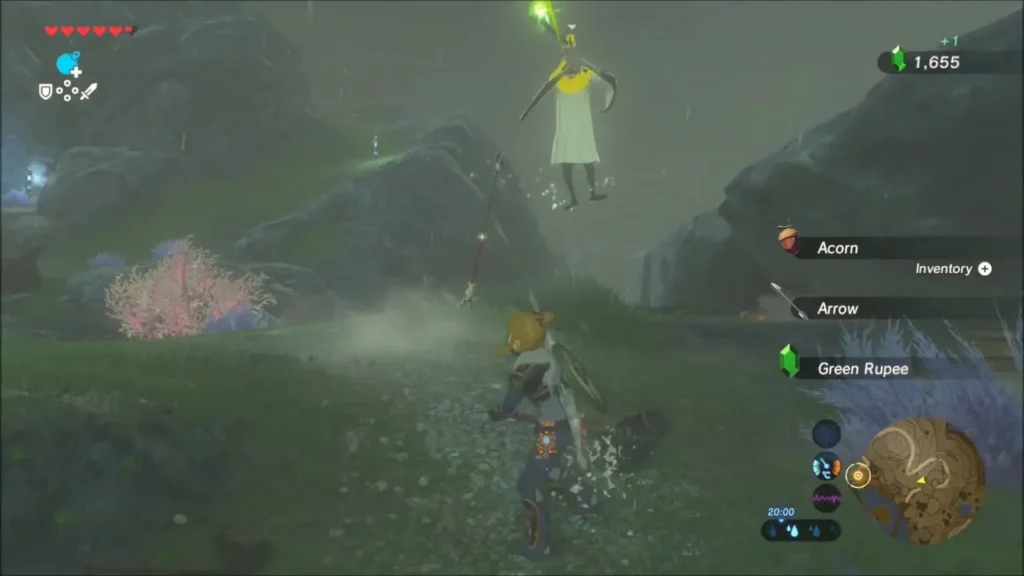 Electric Wizzrobe hovering in the air above Link in the rain