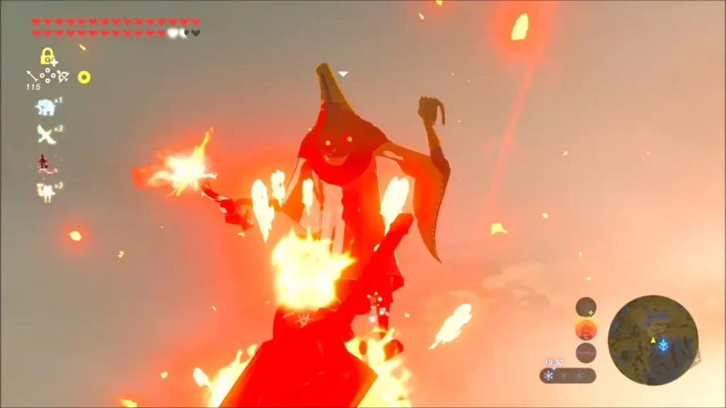 Arrow striking a Fire Wizzrobe in a burst of flame Arrow striking a Fire Wizzrobe in a burst of flame