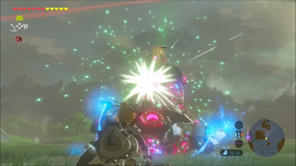 A bright burst as Link's arrow lands on a Guardian Stalker A bright burst as Link's arrow lands on a Guardian Stalker