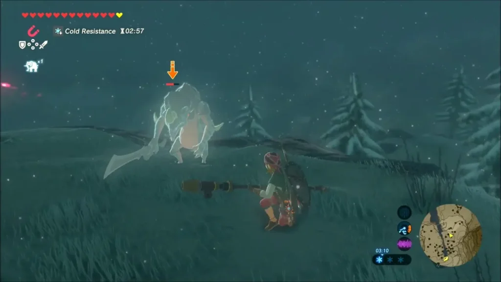 A pale lizalfos closing in on Link in the snowy hills A pale lizalfos closing in on Link in the snowy hills