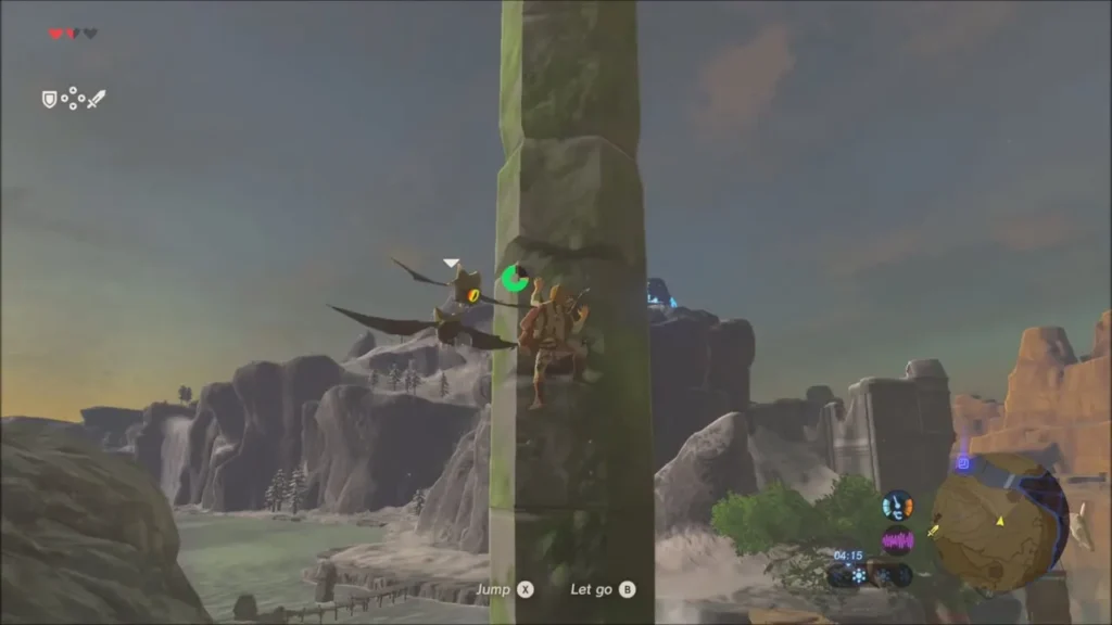 Two Keese flapping up beside Link on the pillar at dusk Two Keese flapping up beside Link on the pillar at dusk