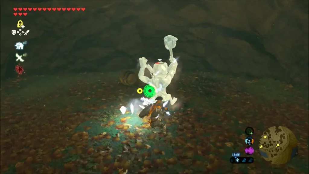 Link striking a Silver Bokoblin frozen in Stasis Link striking a Silver Bokoblin frozen in Stasis