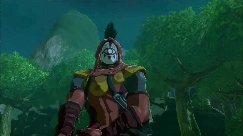 Yiga Blademaster in red armor and eye mask standing in the forest Yiga Blademaster in red armor and eye mask standing in the forest