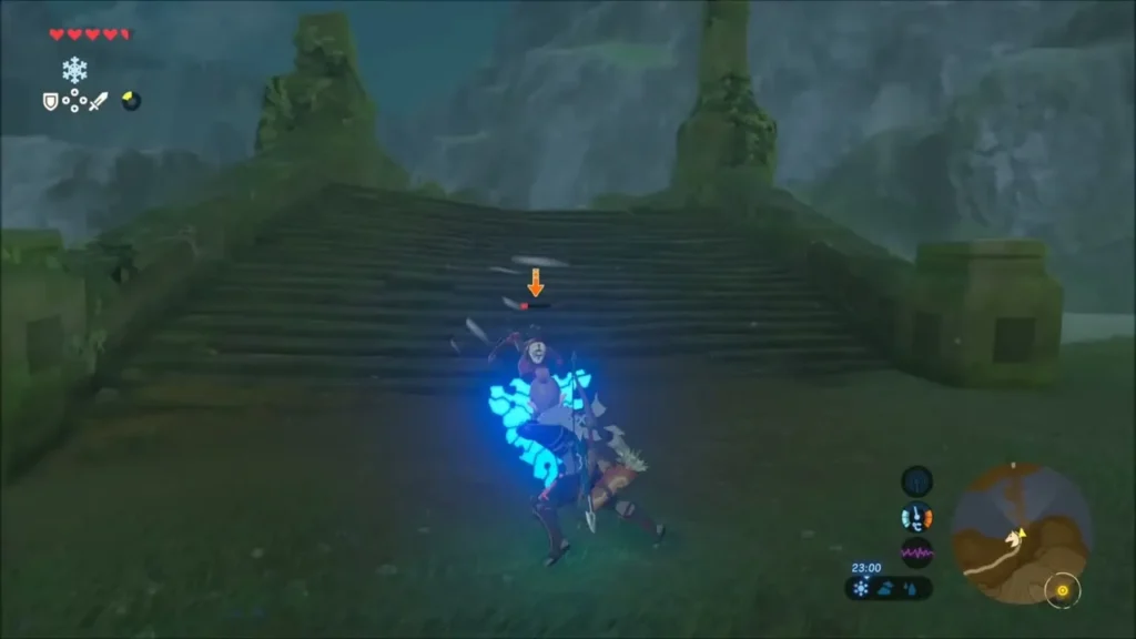 Link striking a Yiga Footsoldier in slow motion after a perfect dodge Link striking a Yiga Footsoldier in slow motion after a perfect dodge