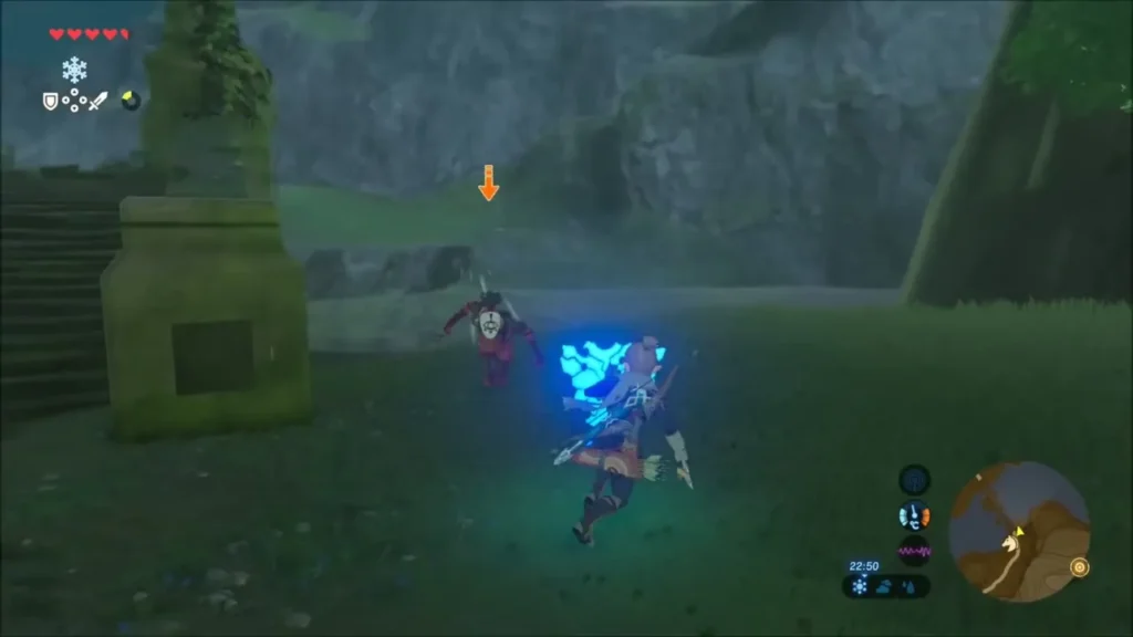 Link's blue flurry rush dodge against a charging Yiga Footsoldier Link's blue flurry rush dodge against a charging Yiga Footsoldier