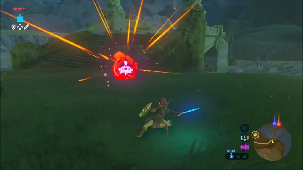 Yiga Footsoldier bursting into red flames after Link's final blow Yiga Footsoldier bursting into red flames after Link's final blow