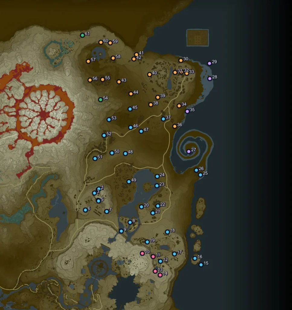 Map of all 61 Akkala Korok Seeds