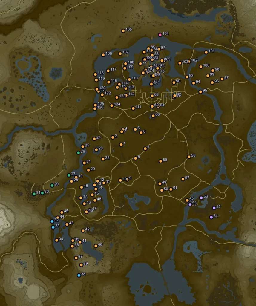 Map of all 126 Central Hyrule Korok Seeds Map of all 126 Central Hyrule Korok Seeds