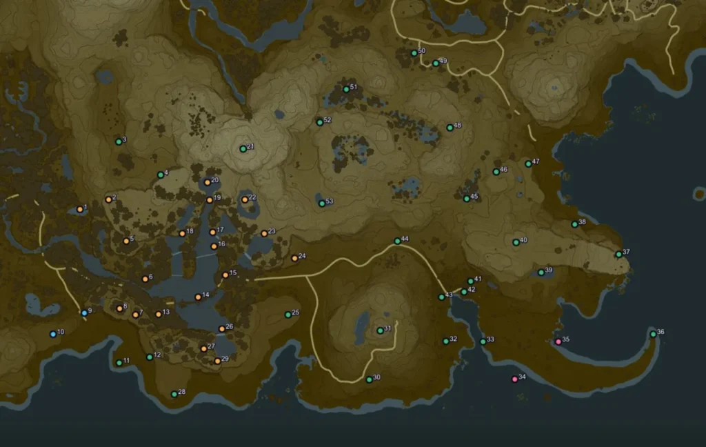 Map of all 53 Faron Korok Seeds