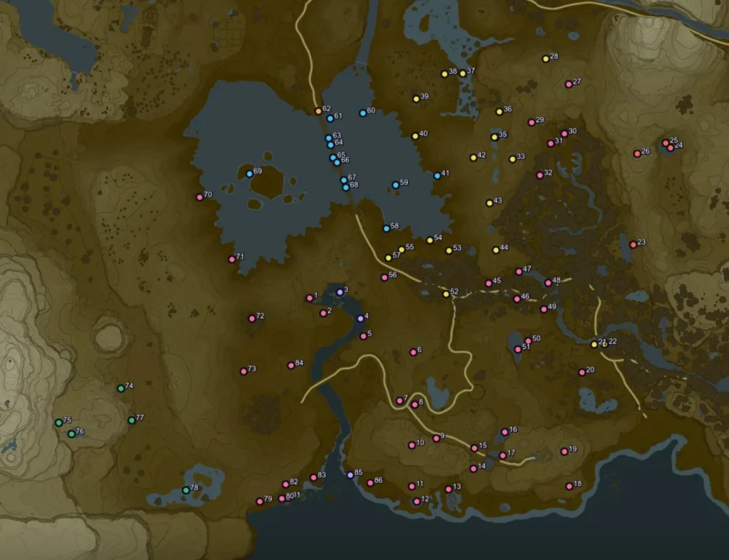 Map of all 86 Lake Korok Seeds Map of all 86 Lake Korok Seeds