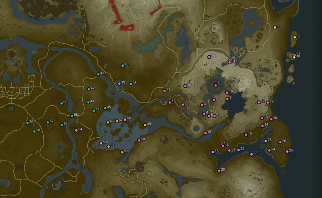 Map of all 60 Lanayru Korok Seeds