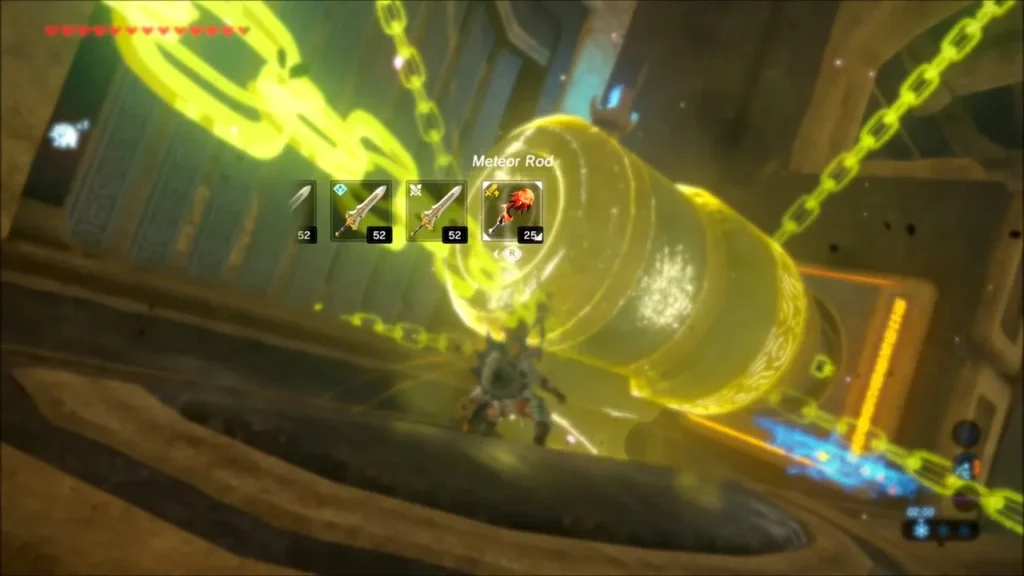 Link and a huge chained stone slamming toward the receptacle Link and a huge chained stone slamming toward the receptacle