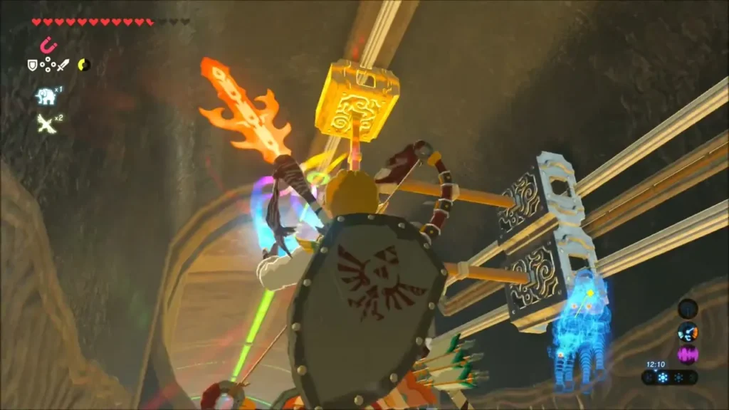 Link pulling a golden chest toward him with Magnesis Link pulling a golden chest toward him with Magnesis