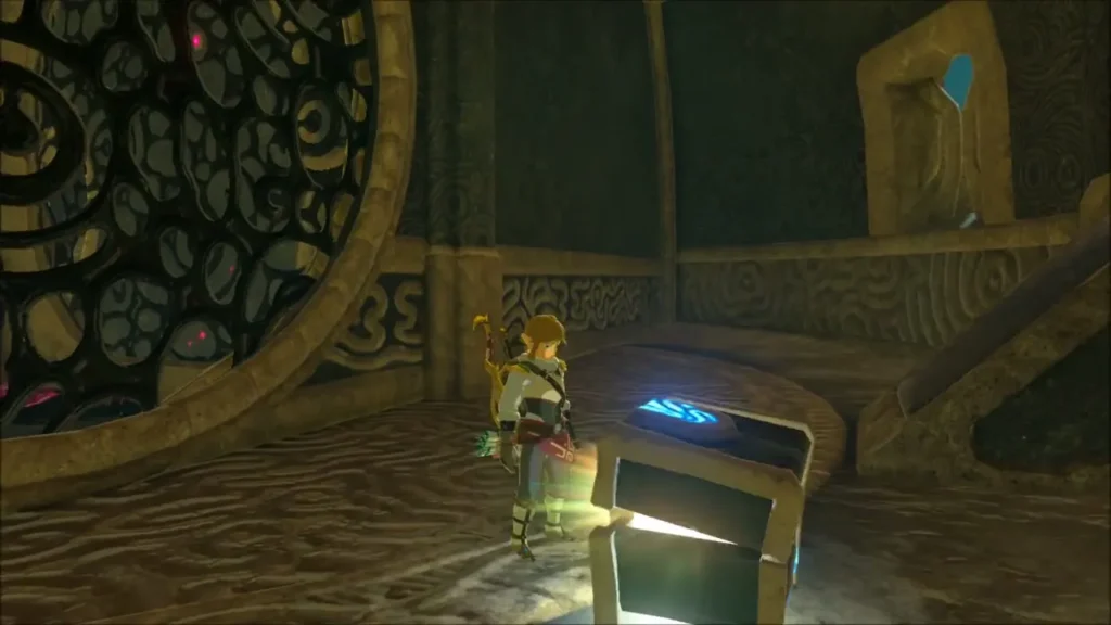 Link opening a chest beside a sealed wall door in Vah Naboris Link opening a chest beside a sealed wall door in Vah Naboris