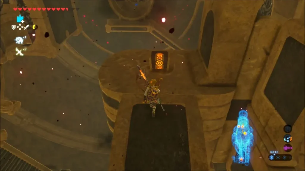 Link on a raised platform heading to a chest in Vah Naboris Link on a raised platform heading to a chest in Vah Naboris