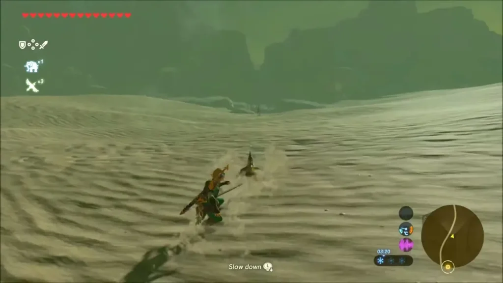 Link riding a sand seal across the open desert Link riding a sand seal across the open desert