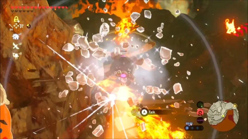 A boulder shattering in a bright blast by a lava cave A boulder shattering in a bright blast by a lava cave