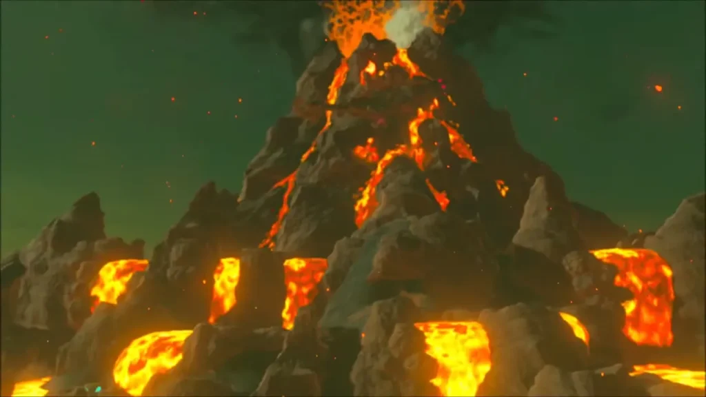 Death Mountain erupting with lava flowing down its slopes Death Mountain erupting with lava flowing down its slopes