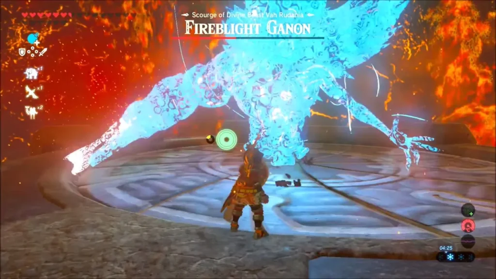 Fireblight Ganon locked in blue light before Link in the arena Fireblight Ganon locked in blue light before Link in the arena