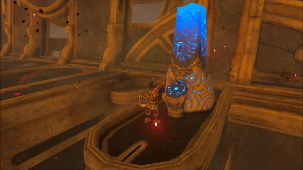 Link activating a glowing terminal inside Vah Rudania Link activating a glowing terminal inside Vah Rudania