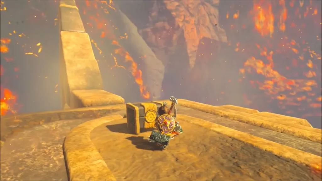 Link opening a chest on the tail of Vah Rudania Link opening a chest on the tail of Vah Rudania