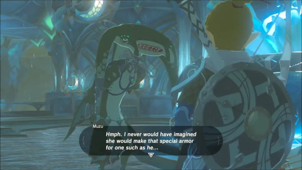 Muzu conceding that Mipha made the armor for Link Muzu conceding that Mipha made the armor for Link