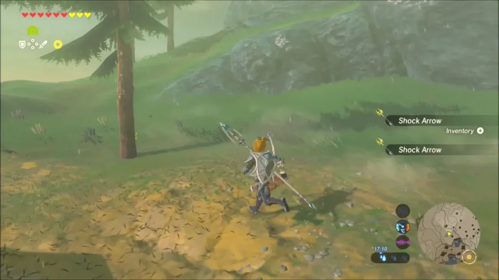 Link picking up Shock Arrows on the slopes of Ploymus Mountain Link picking up Shock Arrows on the slopes of Ploymus Mountain