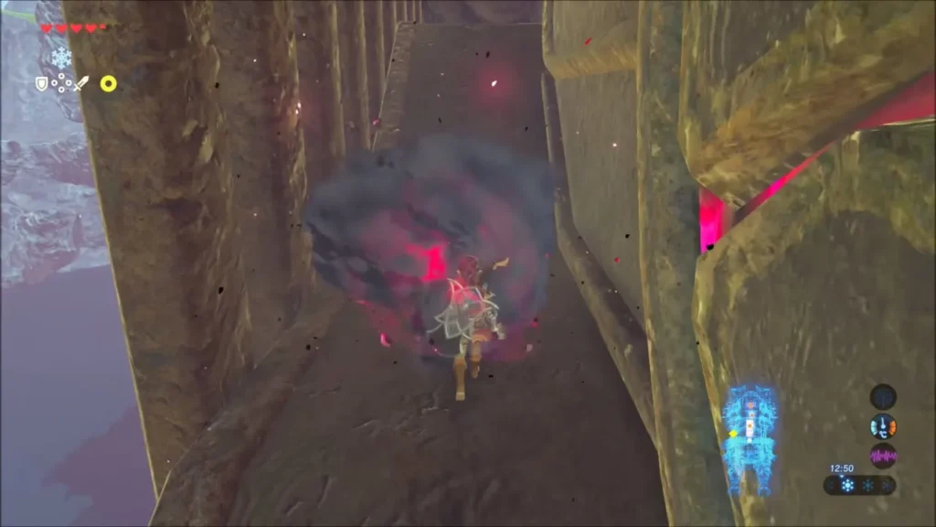 Link running along a balcony past Calamity Blight in Vah Ruta Link running along a balcony past Calamity Blight in Vah Ruta