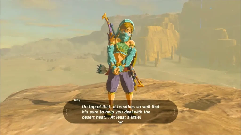 Link wearing the complete Gerudo outfit in the desert Link wearing the complete Gerudo outfit in the desert