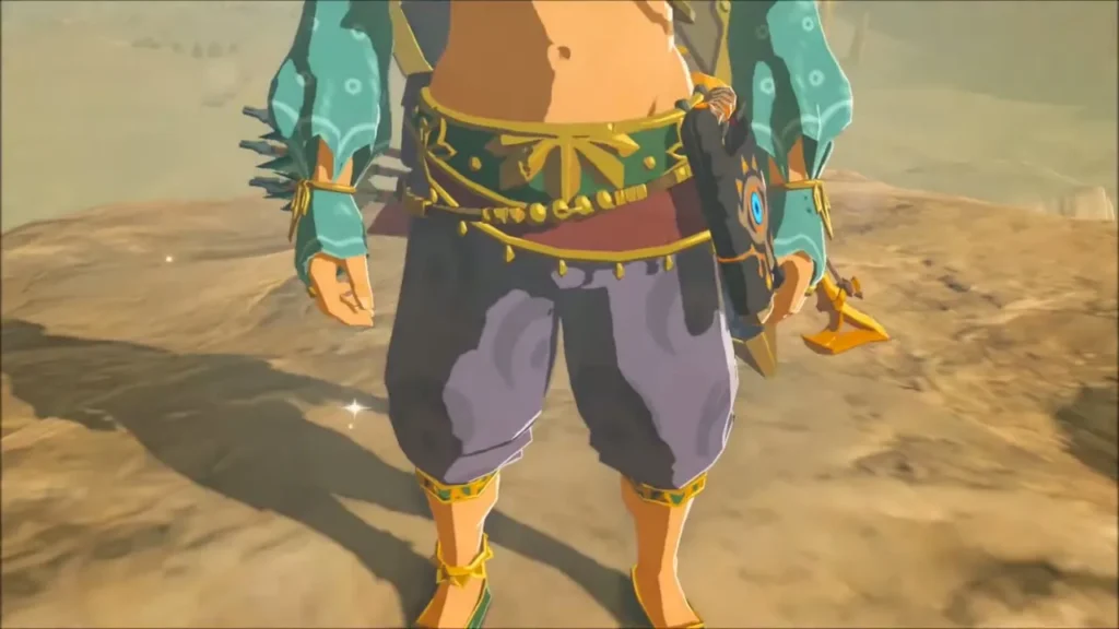 Link wearing the Gerudo Sirwal and Gerudo Top up close Link wearing the Gerudo Sirwal and Gerudo Top up close