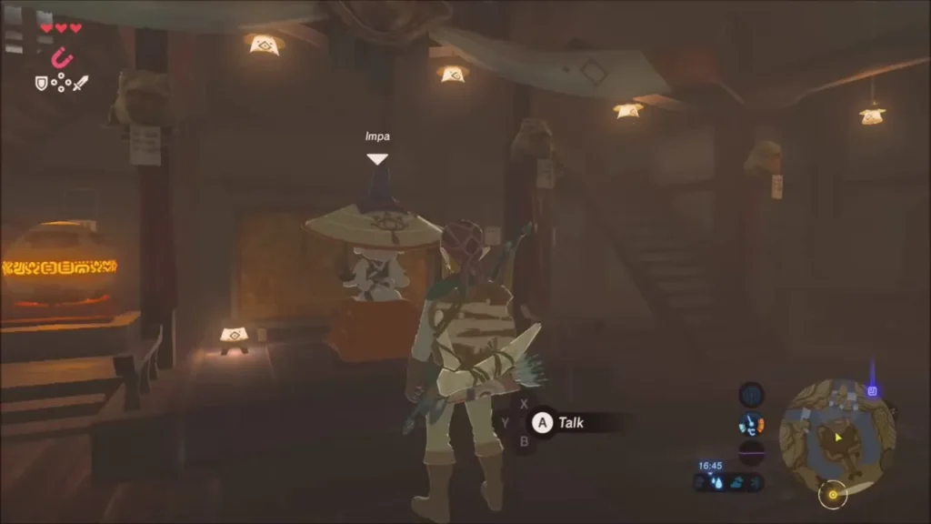 Link walking up to Impa inside her Kakariko house Link walking up to Impa inside her Kakariko house
