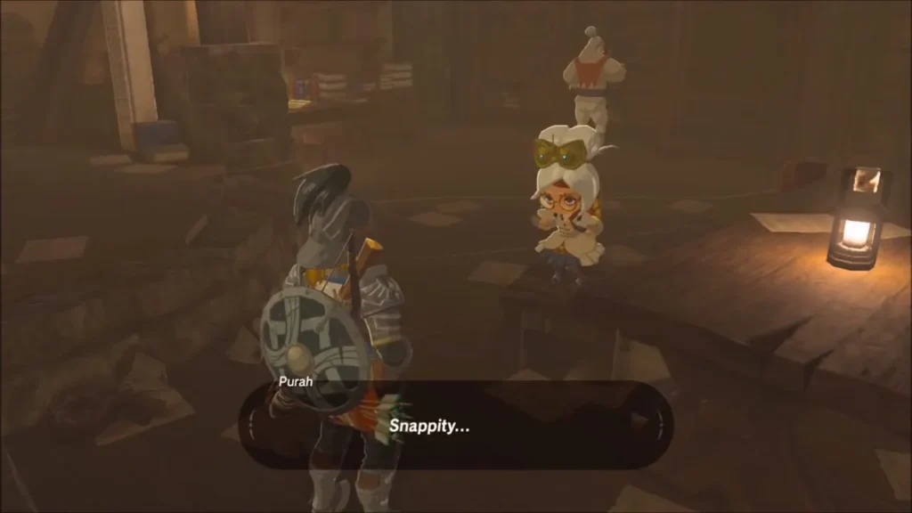 Purah talking with Link inside the laboratory Purah talking with Link inside the laboratory