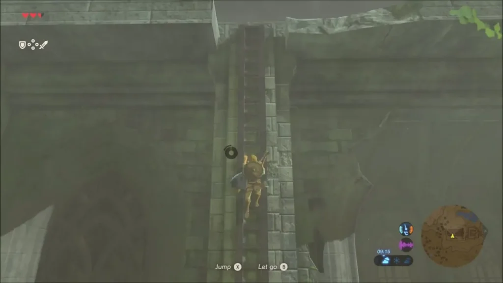 Link climbing the ladder on the side of the ruined temple Link climbing the ladder on the side of the ruined temple