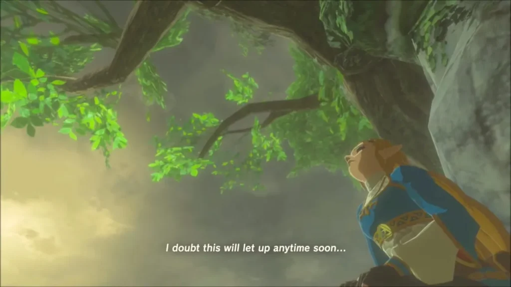 Zelda sheltering beneath the large tree during the memory Zelda sheltering beneath the large tree during the memory