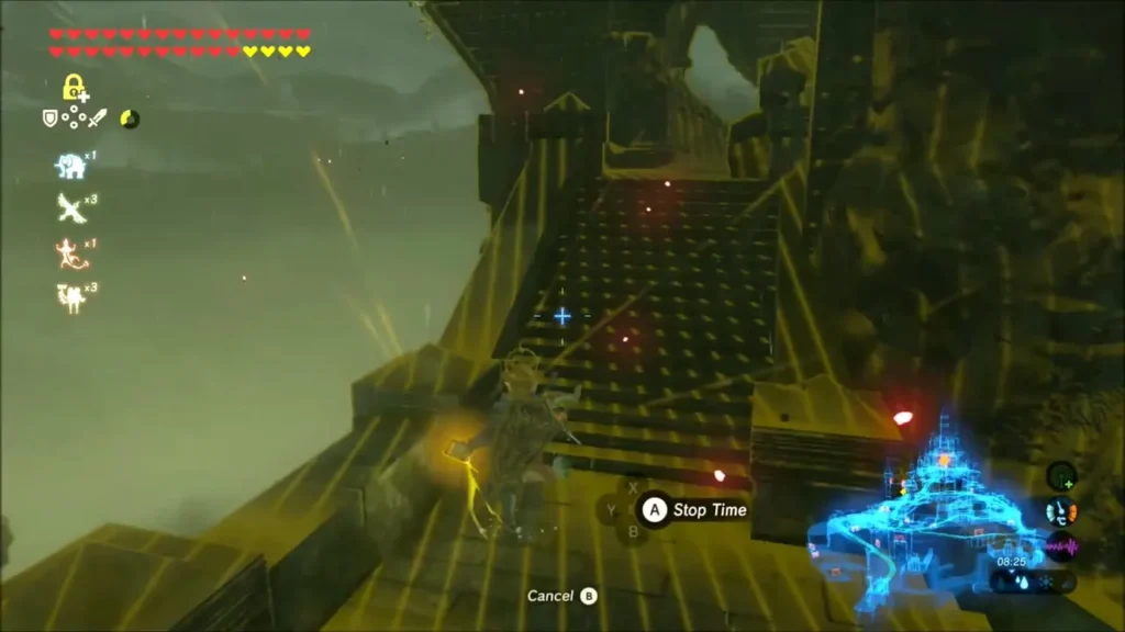 Link aiming at a Guardian-watched stairway with the Stasis prompt shown Link aiming at a Guardian-watched stairway with the Stasis prompt shown