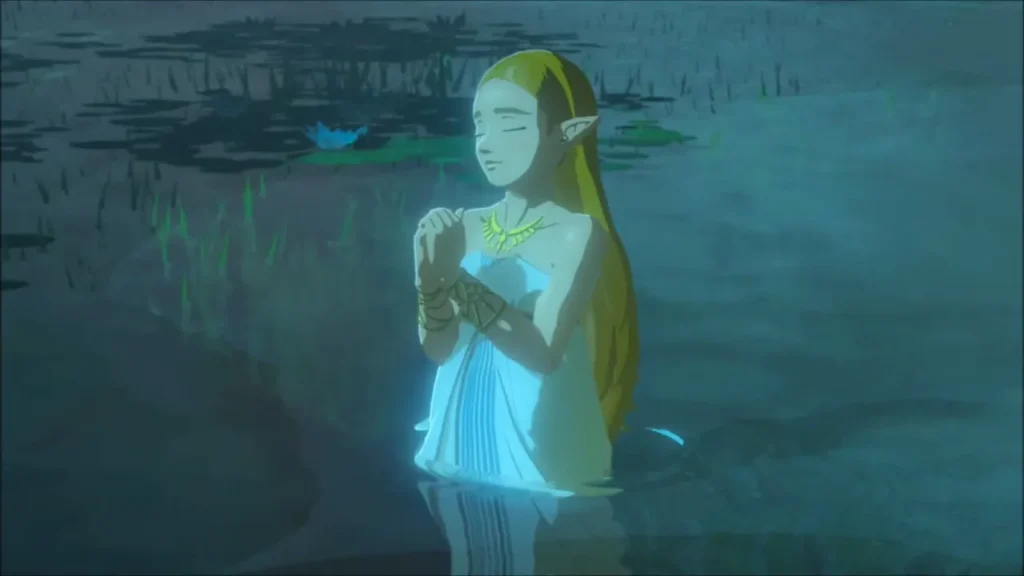Zelda praying in the spring water during the memory Zelda praying in the spring water during the memory