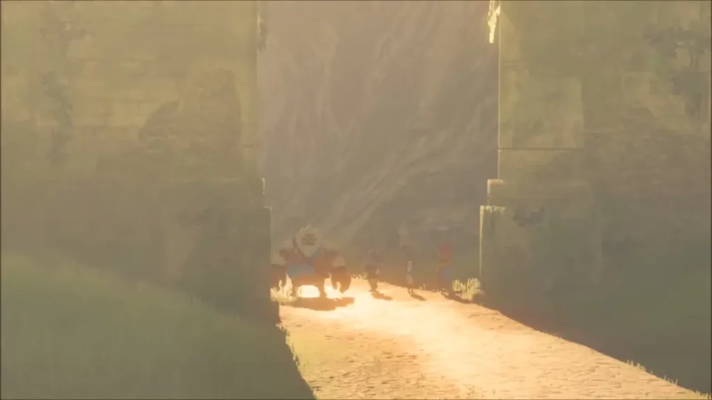 The champions and Zelda arriving through the sunlit East Gate The champions and Zelda arriving through the sunlit East Gate