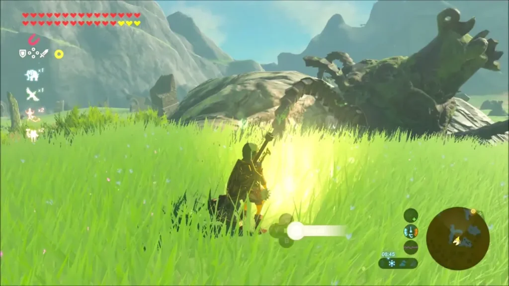 Link in tall grass near a river in Hyrule Field Link in tall grass near a river in Hyrule Field