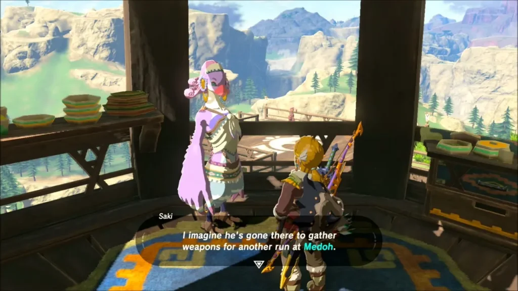 Saki saying Teba went to gather weapons for another run at Medoh Saki saying Teba went to gather weapons for another run at Medoh