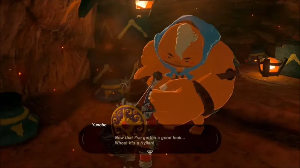 Yunobo speaking to Link in the mine vault Yunobo speaking to Link in the mine vault