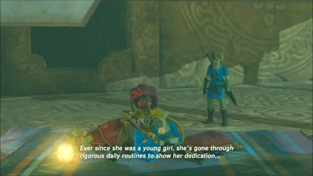Urbosa and Zelda with Link standing nearby in the memory Urbosa and Zelda with Link standing nearby in the memory