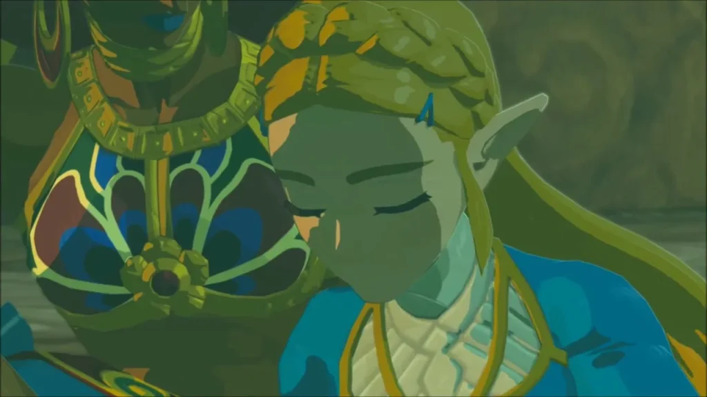 Zelda resting against Urbosa in the memory Zelda resting against Urbosa in the memory