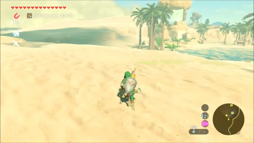 Link running across the sand toward the palm-lined oasis near Kara Kara Bazaar Link running across the sand toward the palm-lined oasis near Kara Kara Bazaar