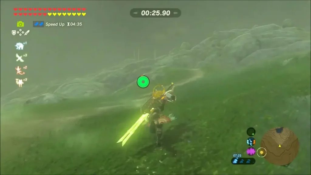 Link sprinting across a grassy hillside during the footrace Link sprinting across a grassy hillside during the footrace