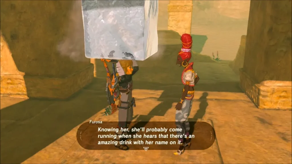 Link and Furosa talking about the ice for her drink Link and Furosa talking about the ice for her drink