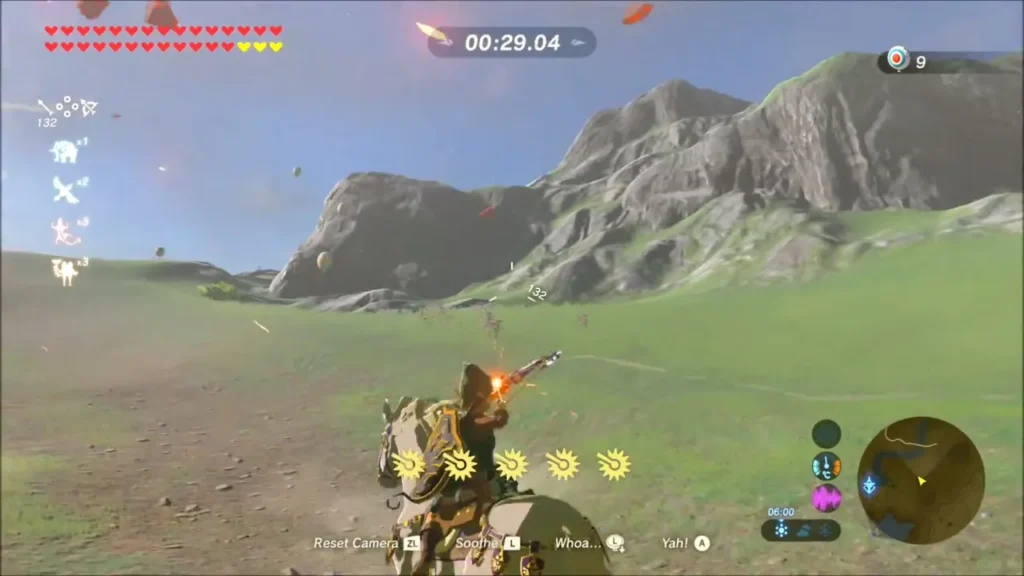 Link drawing a bow on horseback with a flaming arrow during the course Link drawing a bow on horseback with a flaming arrow during the course