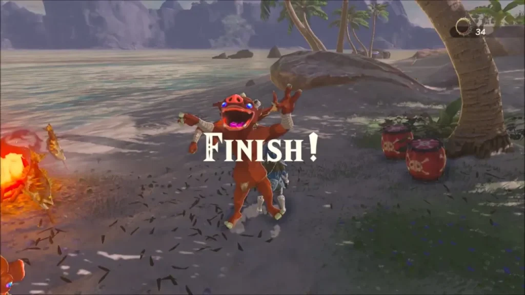 A Bokoblin announcing Finish as the course ends A Bokoblin announcing Finish as the course ends